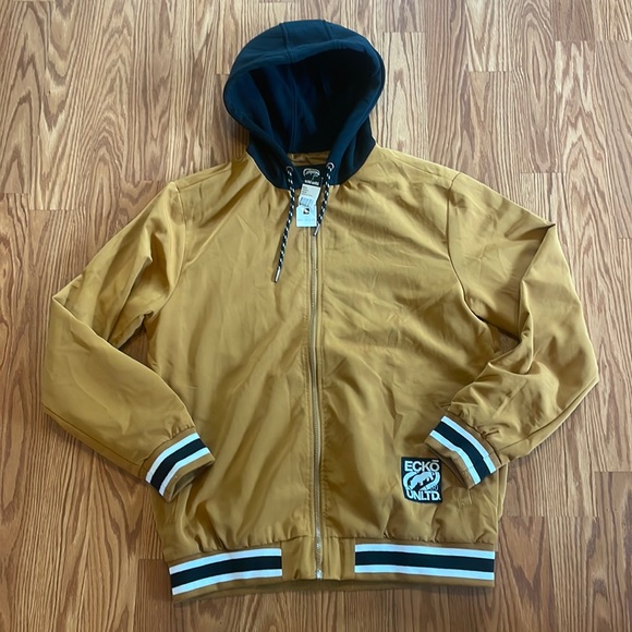 Ecko Unlimited Other - NWT Gold Mustard Ecko Unltd. Sports Bomber Jacket with Black Hood Size Large
